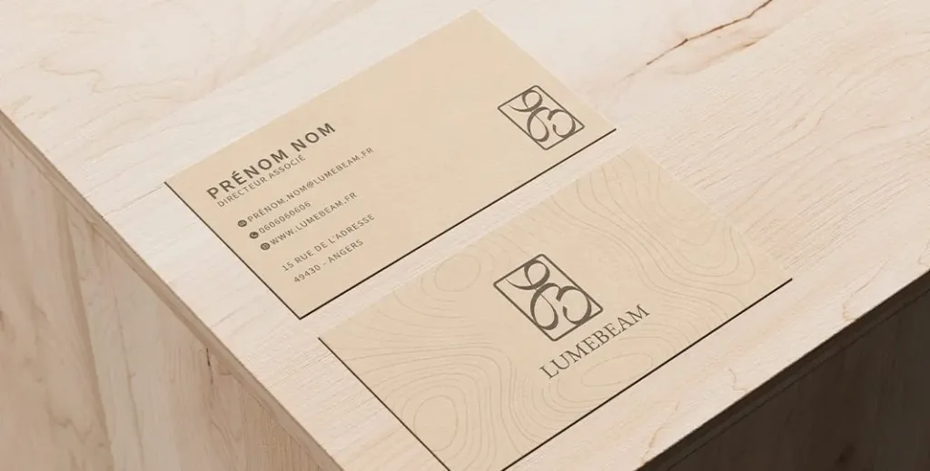 Carte de visite de la marque lumebeam, luminaire DIY en bois